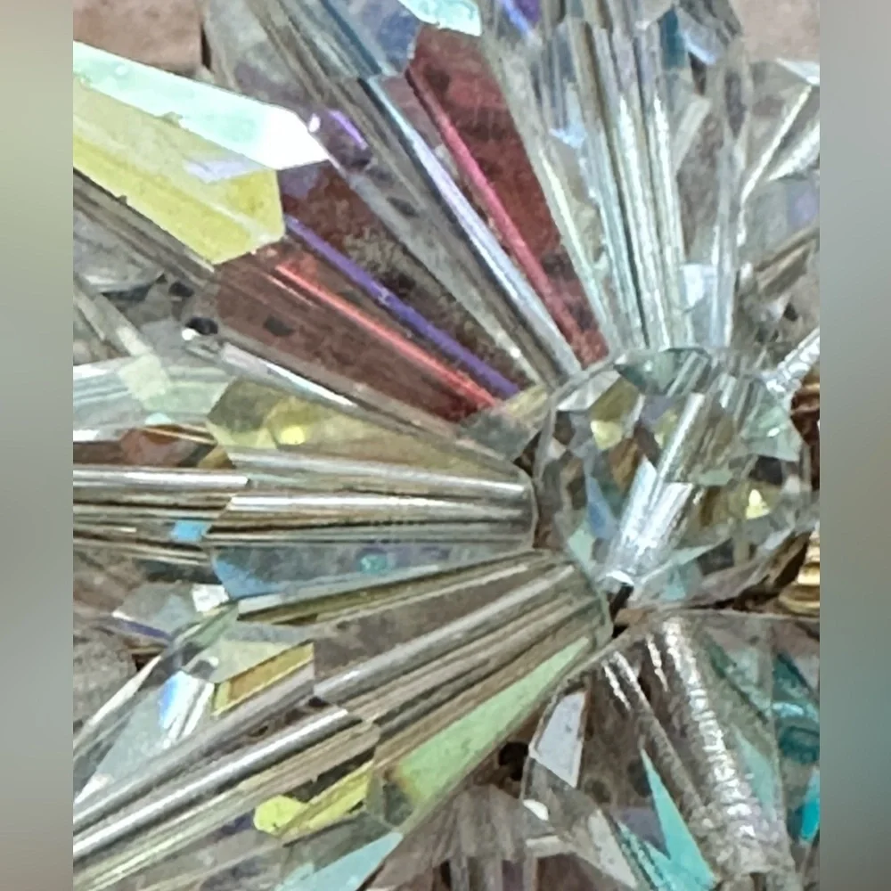 Vintage AB Crystal Starburst Wire Set Beaded Cluster Faceted Pin Brooch 0705 Y